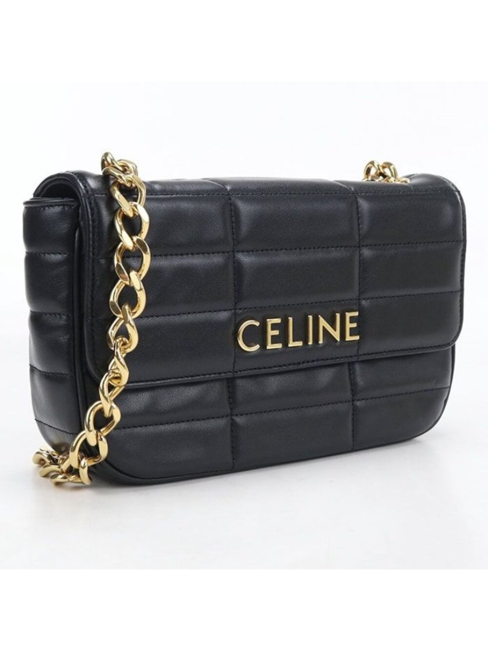 Celine Chain Matelasse Monochrome Shoulder Bag Quilted Leather